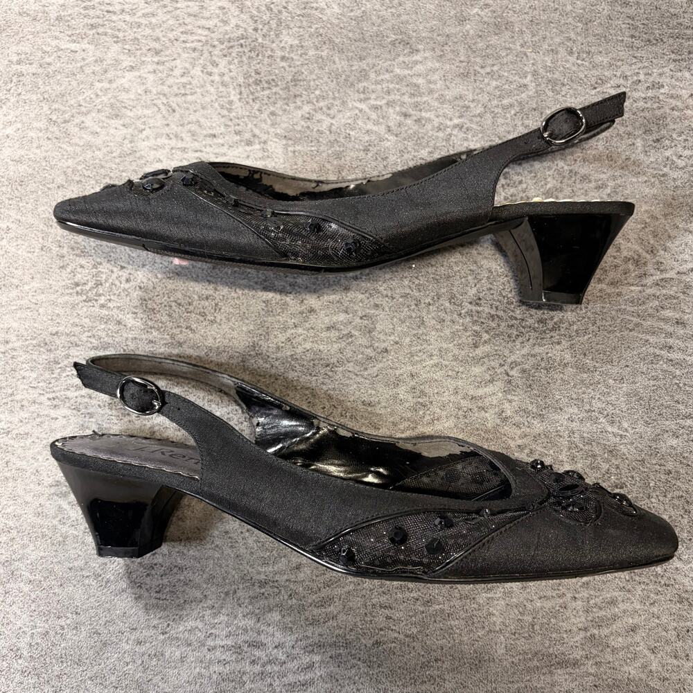 Black Embellished Pointed Slingback Kitten Heels